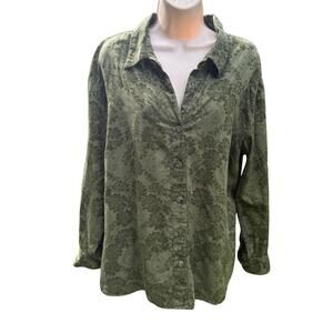 Croft & Barrow | XL Green Two Toned Boho Button Up Top Indie Fairycore Fall Warm